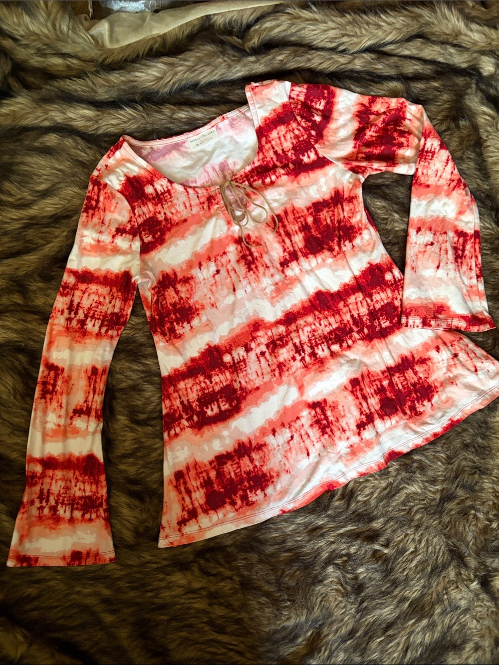 Bobbie Brooks Women’s Boho Tie Dye Shirt Bell Sleeve Faux Suede Size Medium